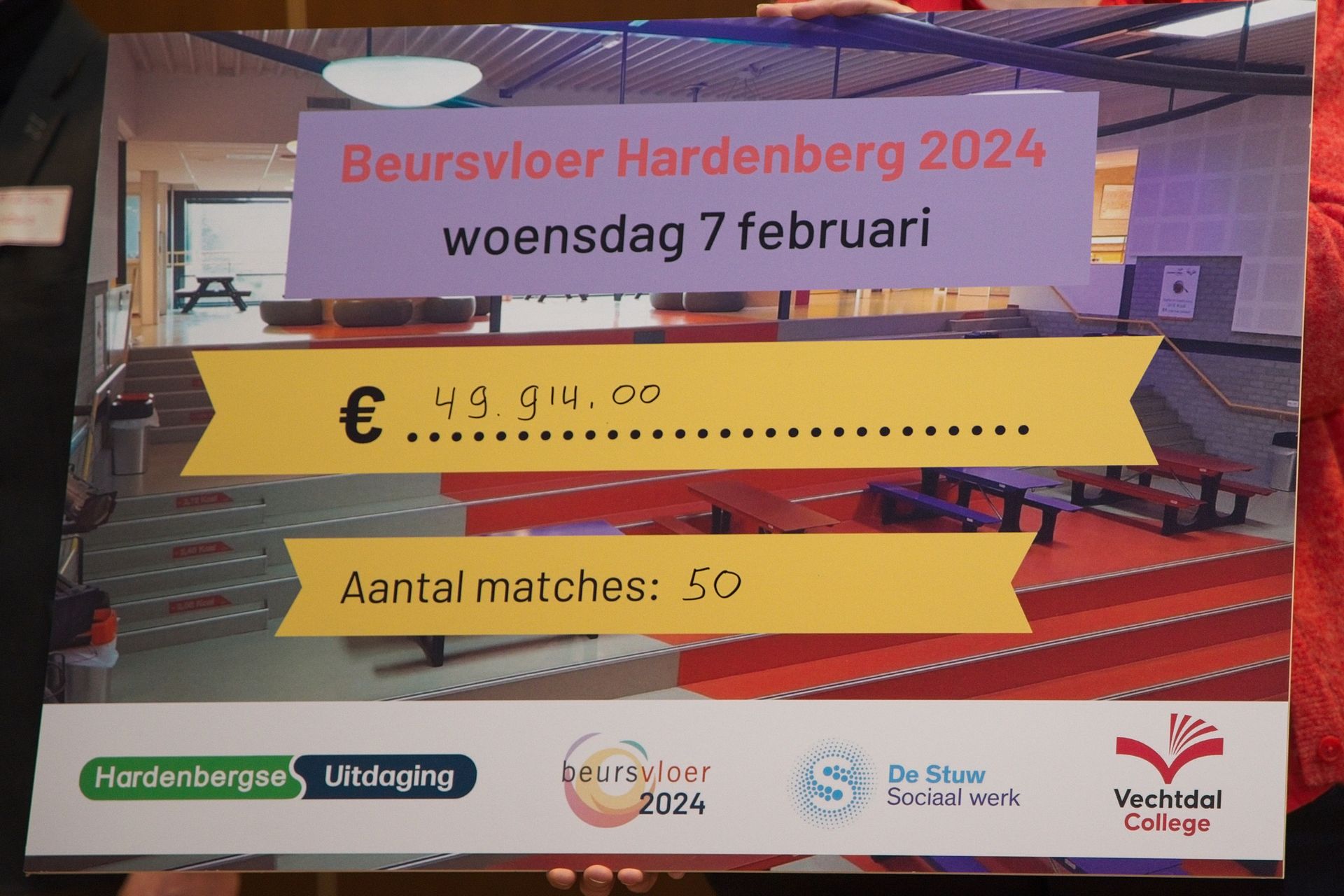 Sign: Beursvloer Hardenberg event, with date, amount €499.00 and 50 matches.