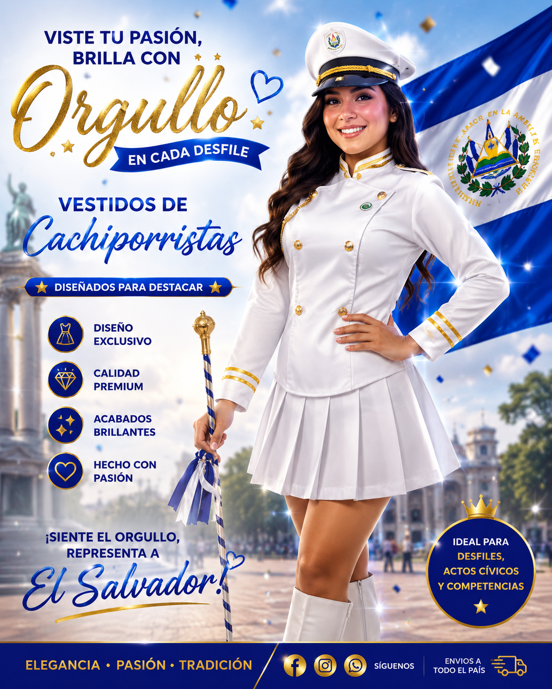 vestido de cachiporrista estilo cadete color blanco con kepis