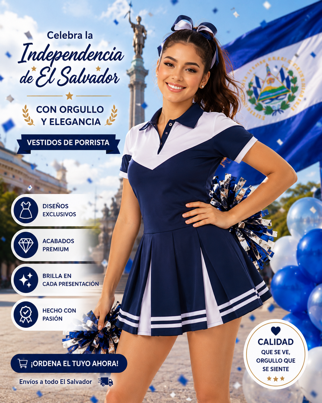vestido de cachiporrista estilo polo color azul