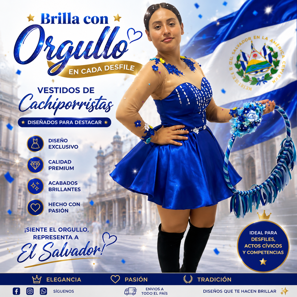 vestido de cachiporrista azul de tela podesua