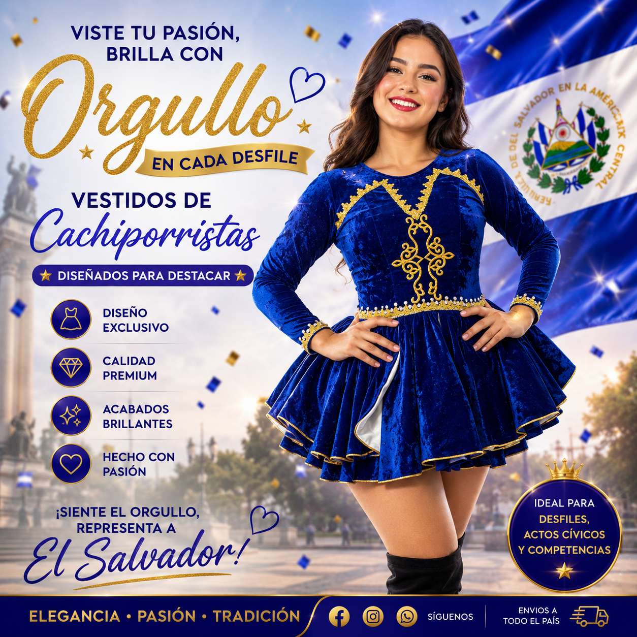 vestido azul de cachiporrista de tela podesua