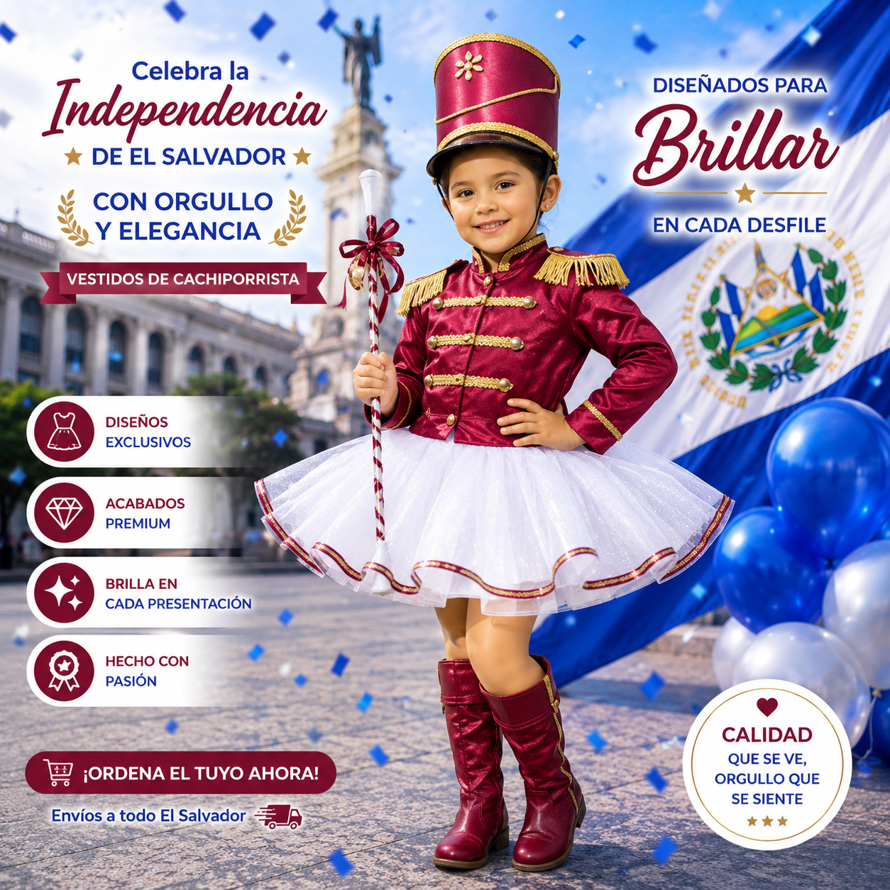 vestido de cachiporrista para niña estilo cadete color vino con blanco