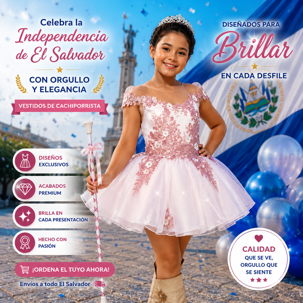 vestido de cachiporrista para niña color blanco con aplicaciones tornasol