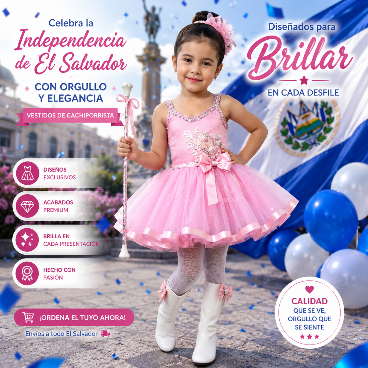 vestido de cachiporrista para niña color rosado