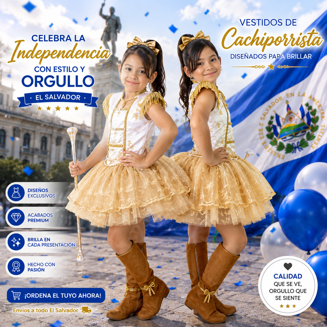 vestido de cachiporrista para niña color dorado