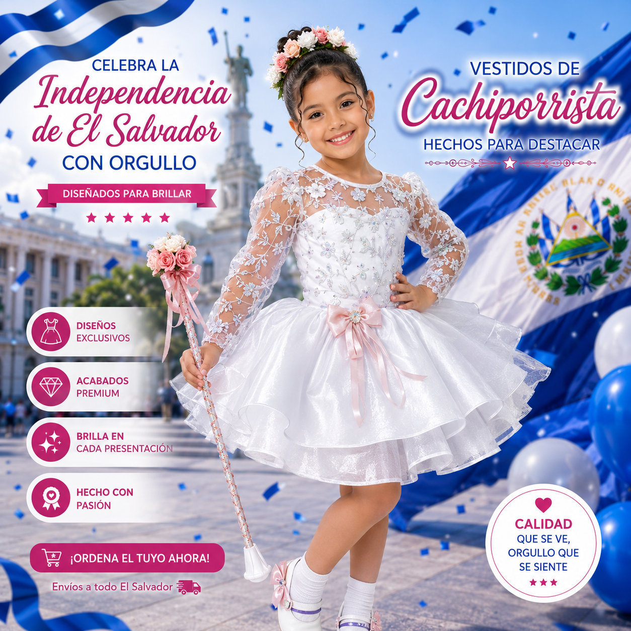 vestido de cachiporrista color blanco para niña