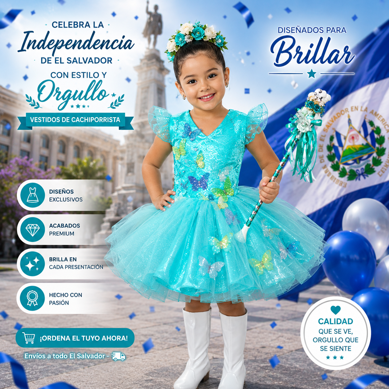 vestido de cachiporrista para niña de parvularia color turquesa