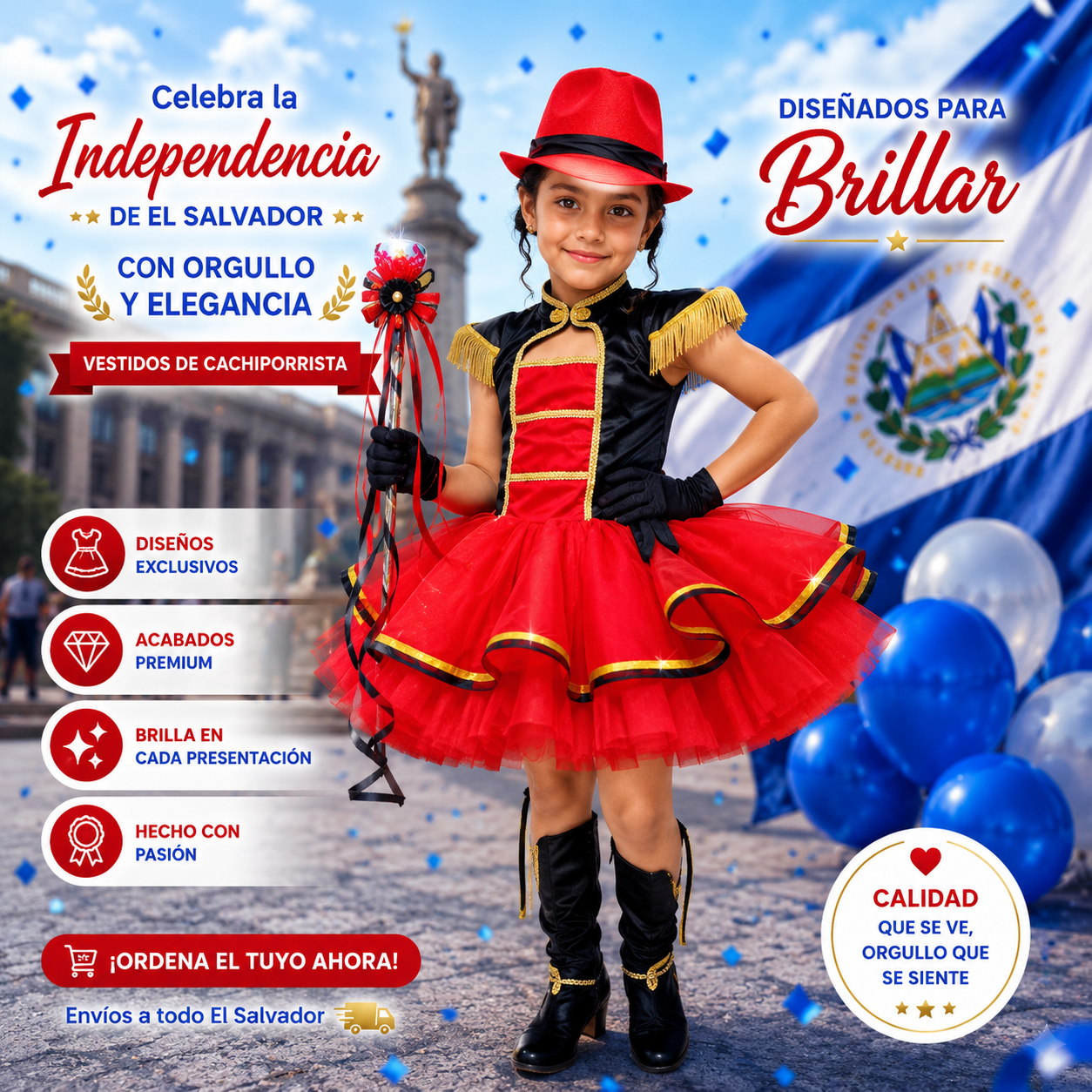 vestido de cachiporrista para niña estilo cadete con sombrero