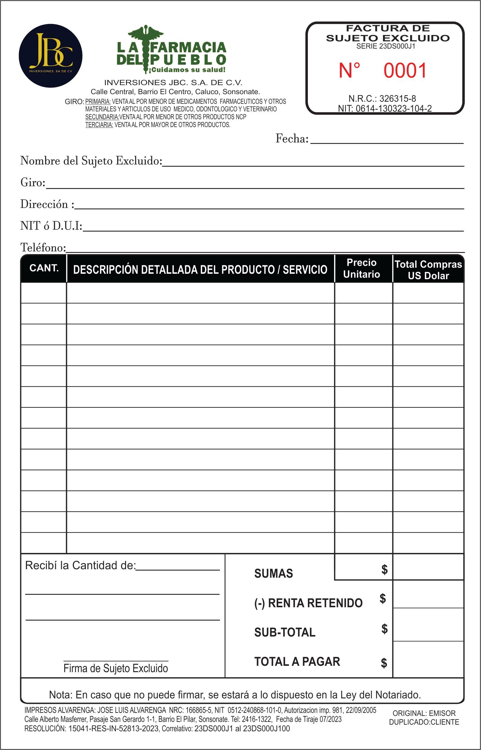 factura de sujeto excluido