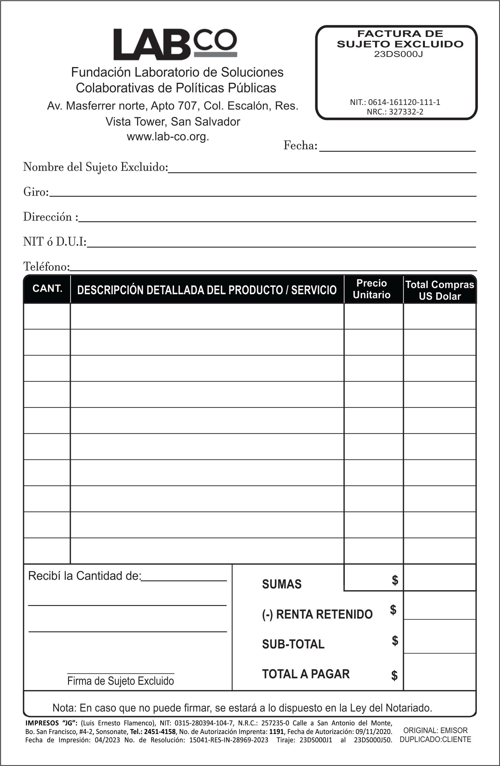 factura de sujeto excluido