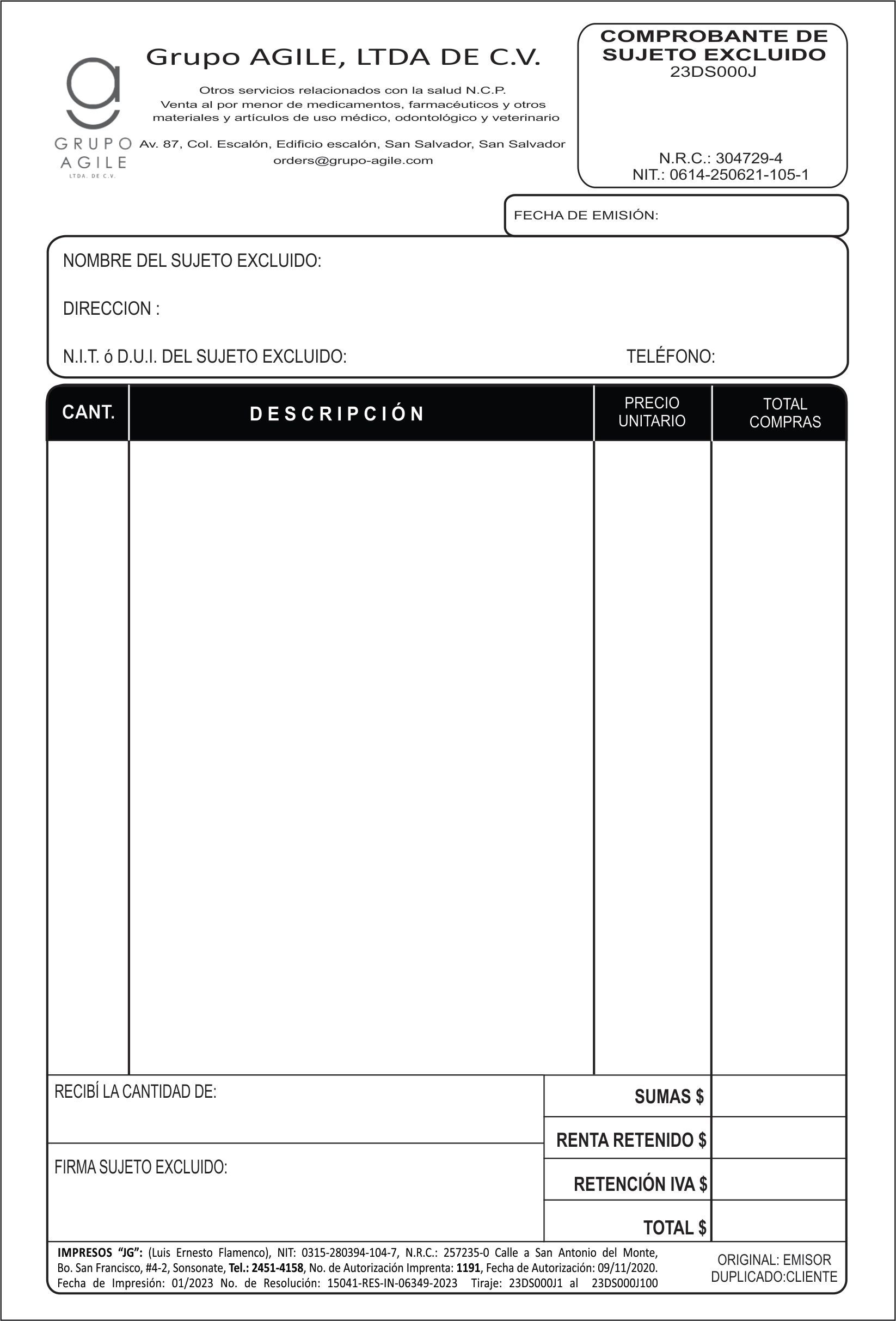 factura de sujeto excluido