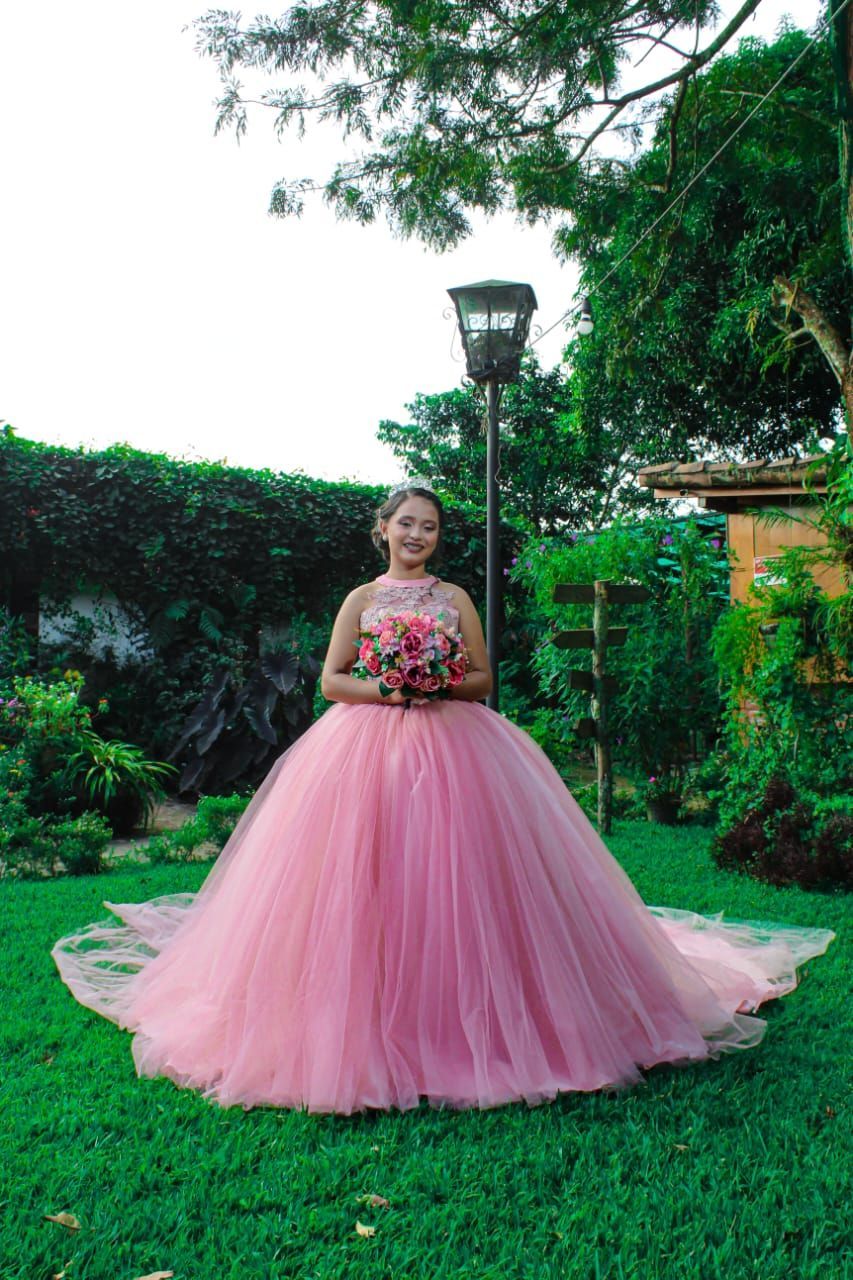 vestido de quinceañera color rosado pastel 