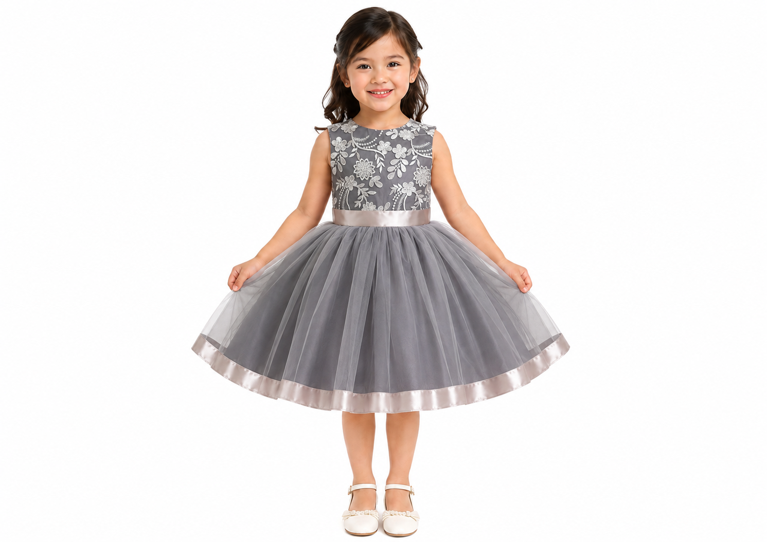 Vestido de graduacion de niña color gris