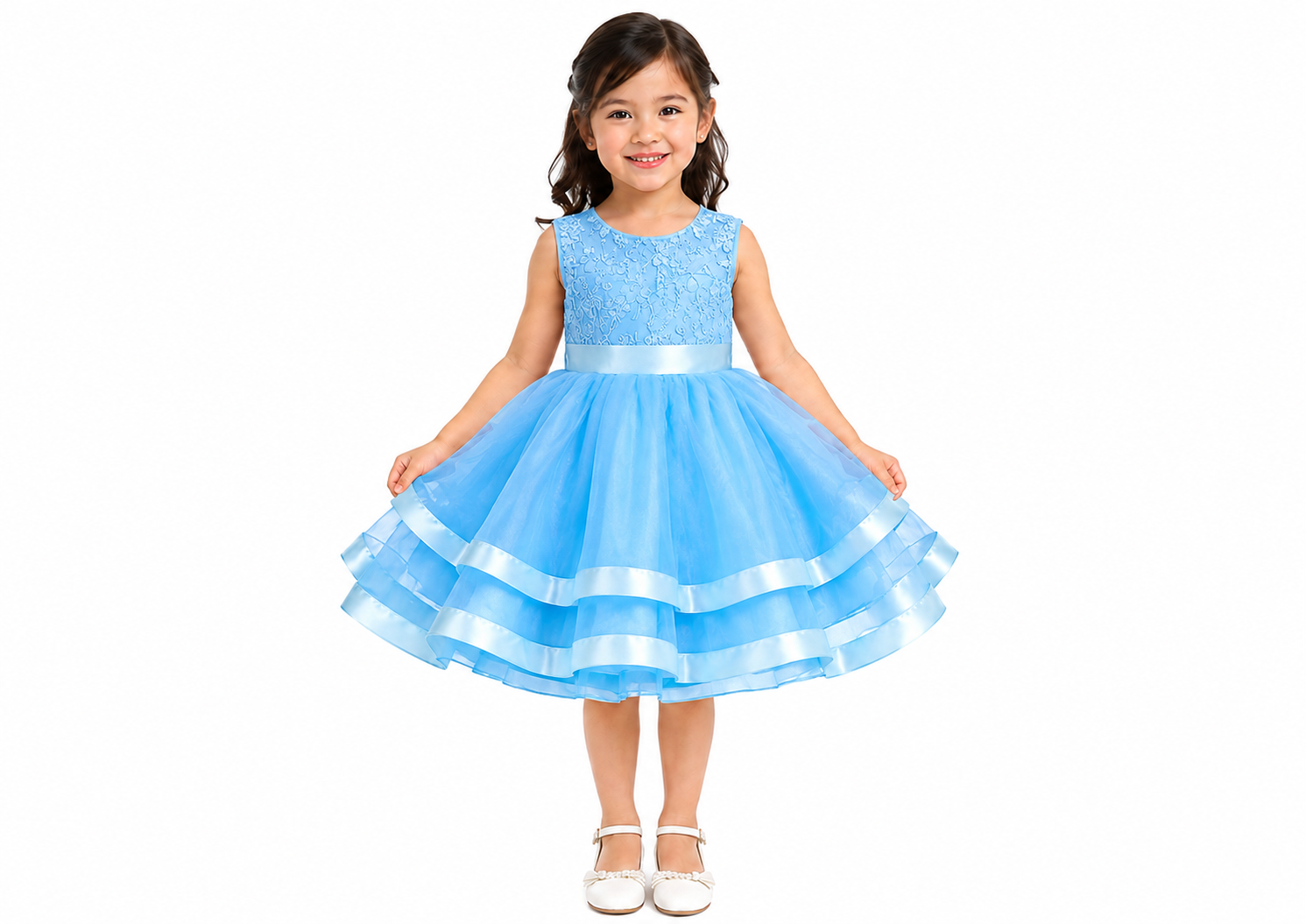 Vestido de graduación de niña color celeste