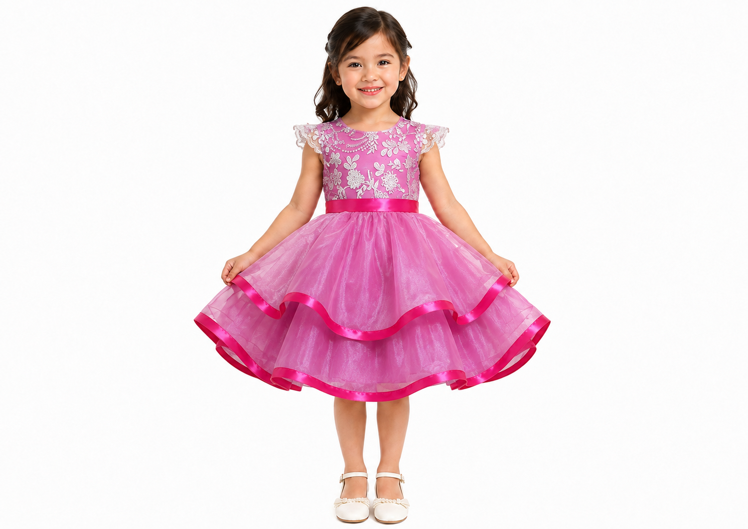 Vestido de graduación de niña color rosado fucsia