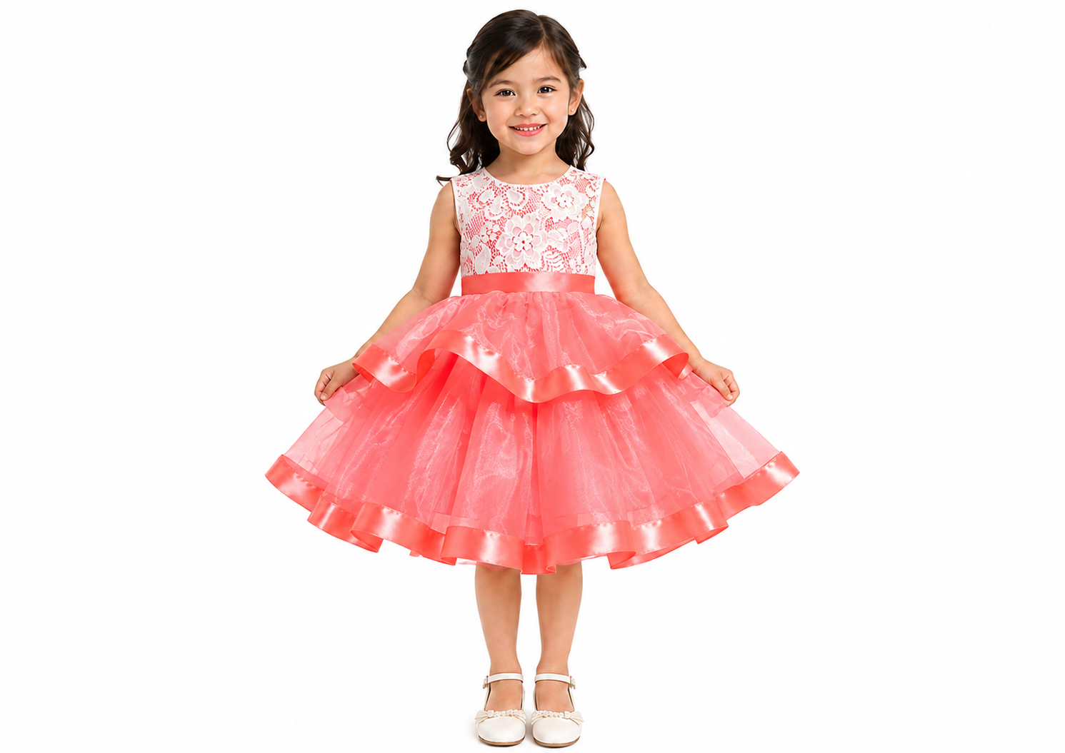 Vestido de graduación de niña color salmón