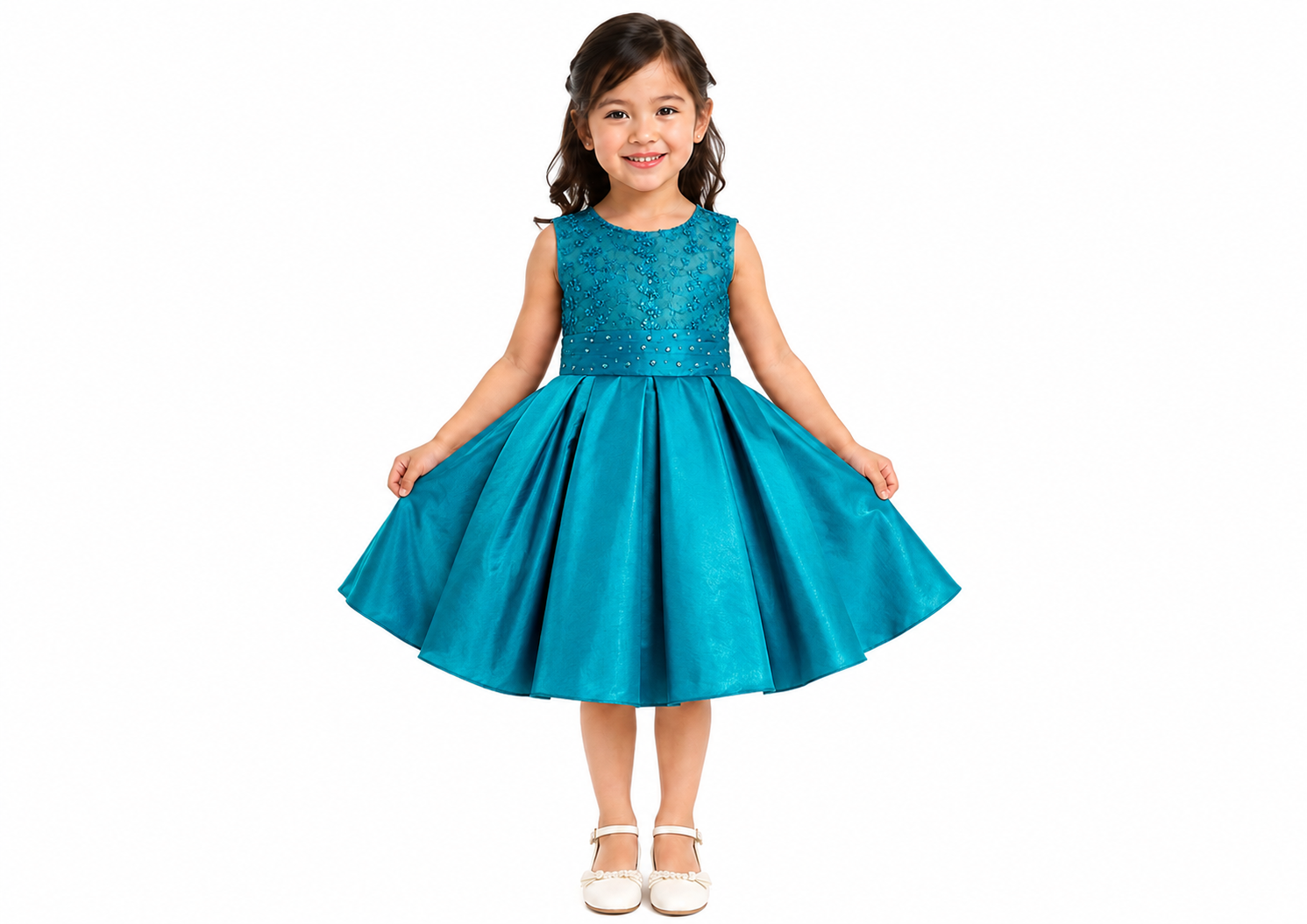 Vestido de graduación de niña color aqua