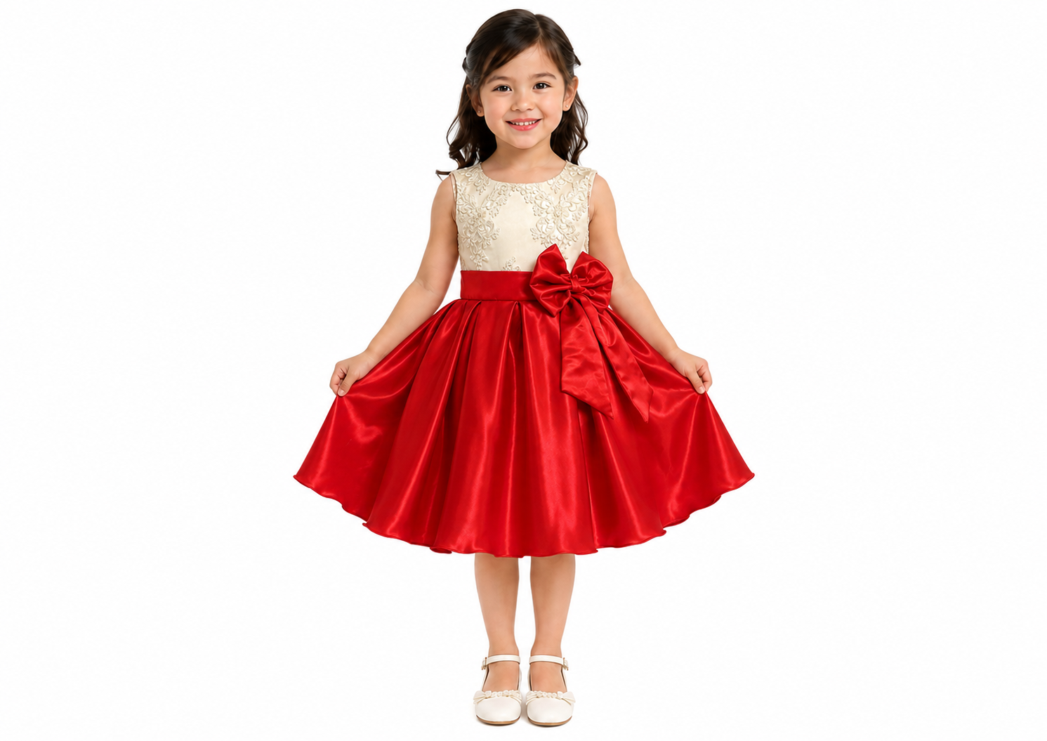 Vestido de graduación de niña color rojo con blanco