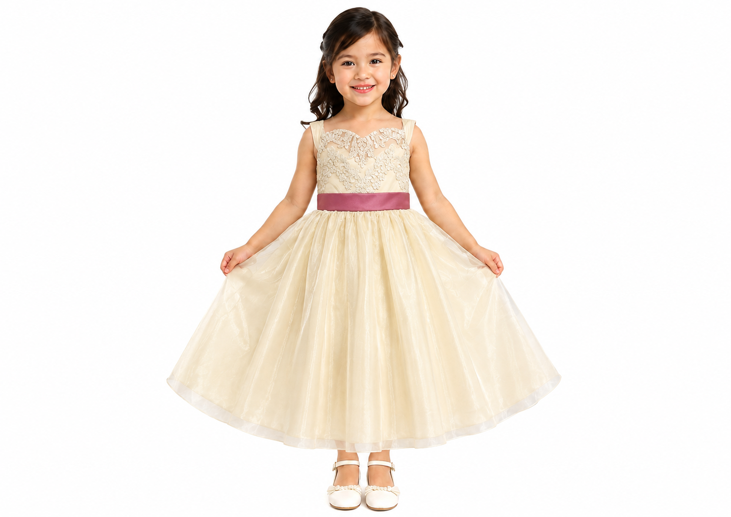 Vestido de graduación de niña color perla