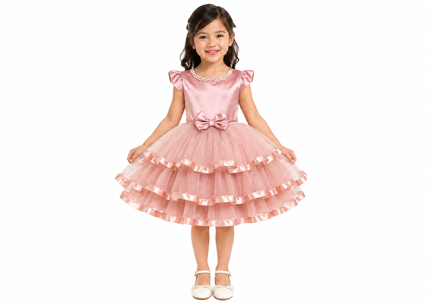 Vestido de graduación de niña color rosa vieja