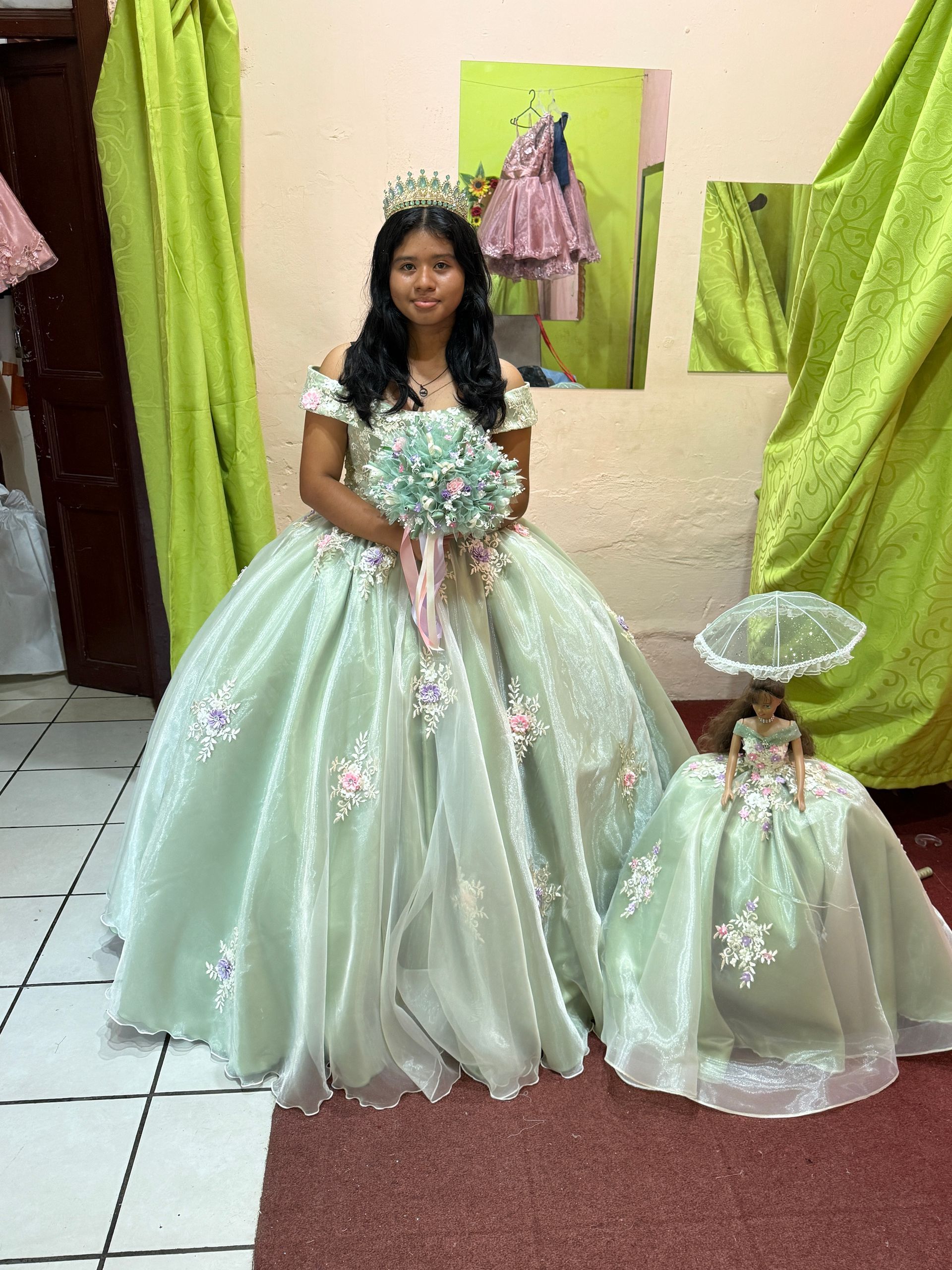 vestido de quinceañera color verde menta 