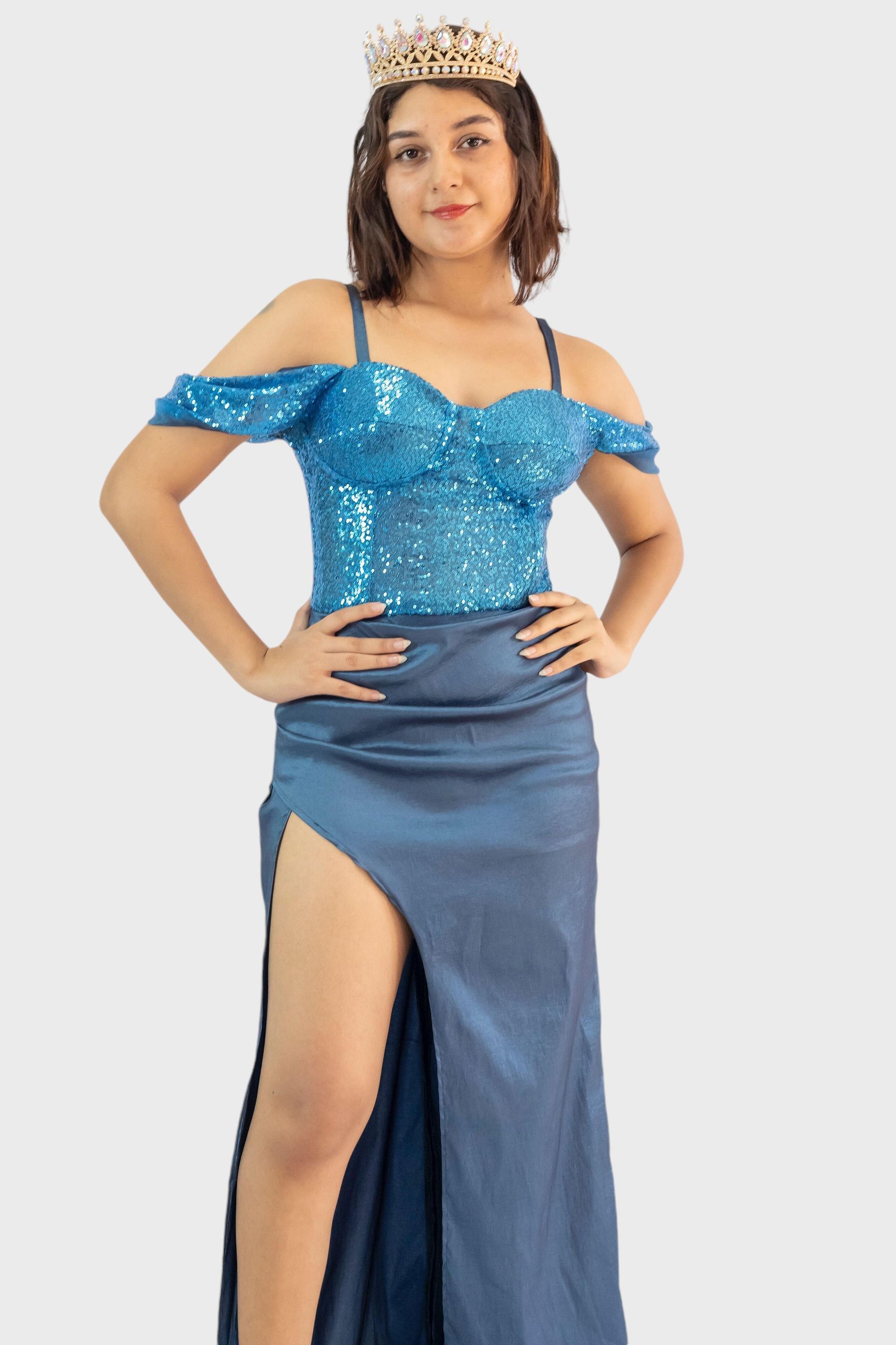 Vestido de graduación para señorita color celeste 