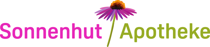Ein Logo für die Sonnenhut Apotheke mit einer Blume in der Mitte