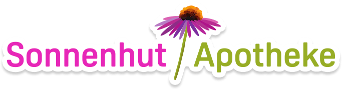 Ein Logo für die Sonnenhut Apotheke mit einer Blume in der Mitte
