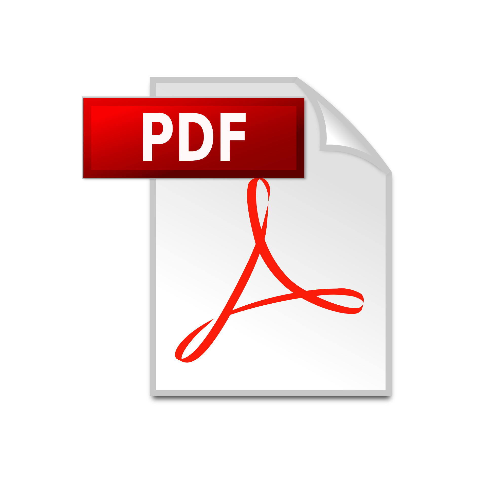A red pdf file icon on a white background
