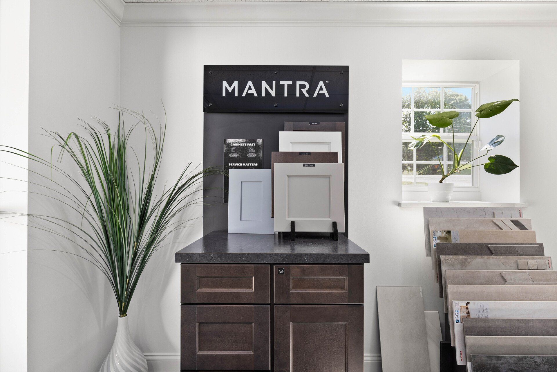A showroom with a sign that says mantra on it