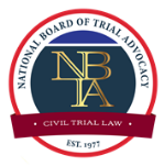 Circular logo of the National Board of Trial Advocacy for Civil Trial Law, established in 1977.