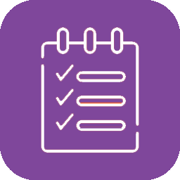 White checklist icon on a purple rounded-square background