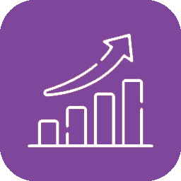 Purple icon of a rising bar chart with an upward arrow indicating growth