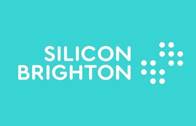 Silicon Brighton logo on a turquoise background with white text and dot pattern