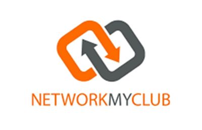 NetworkMyClub logo with interlocking orange and gray shapes and text on a white background