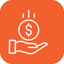 White hand holding dollar coin on orange background, representing payment or donations
