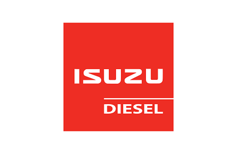 The logo for isuzu diesel is a red square on a white background.