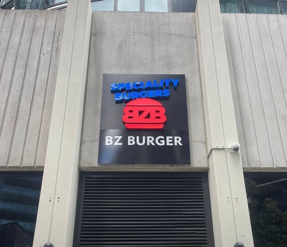 A bz burger sign on the side of a building — Signworld In Mitchell, ACT