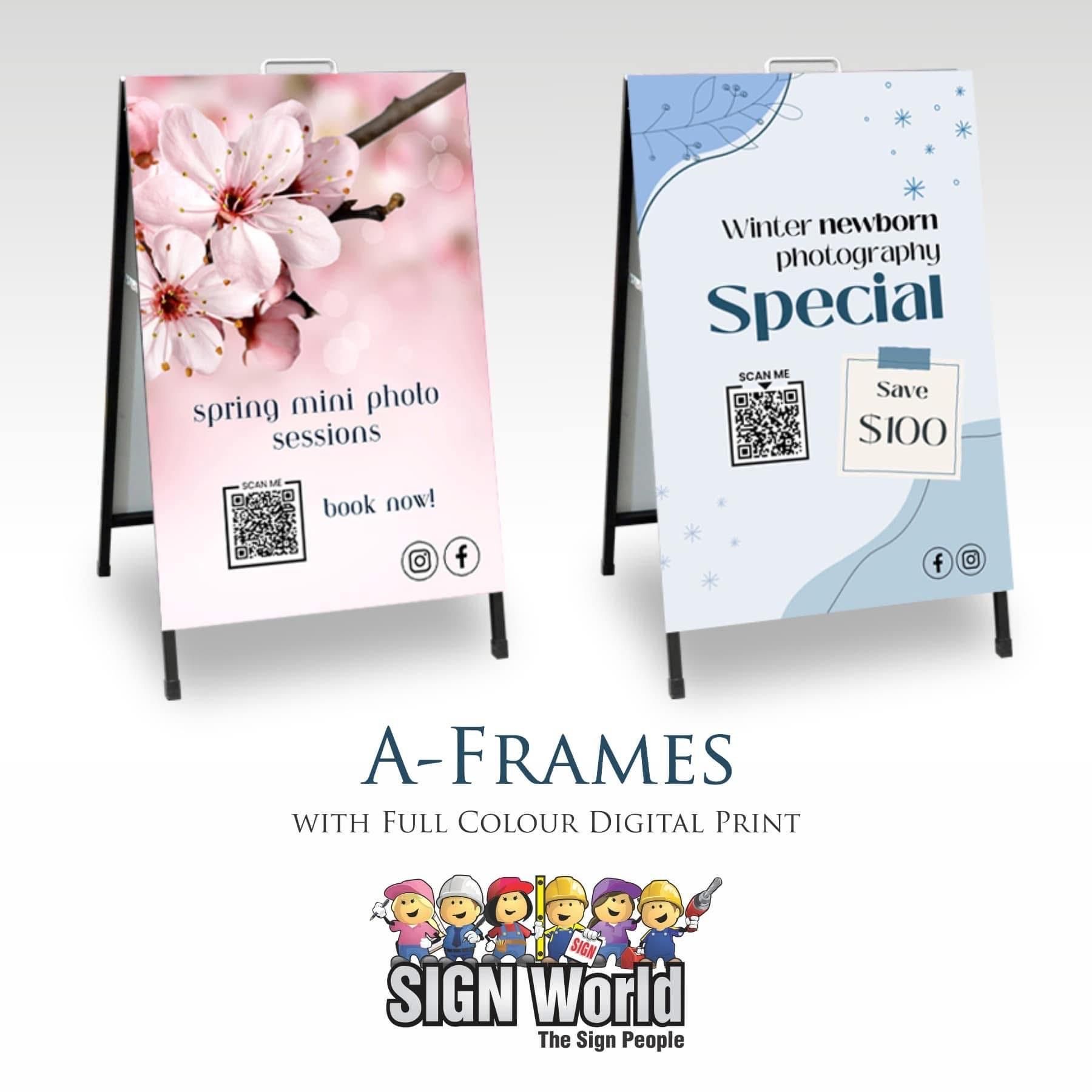 Two a-frames With Full Colour Digital Print Are Sitting Next to Each Other — Signworld In Mitchell, ACT
