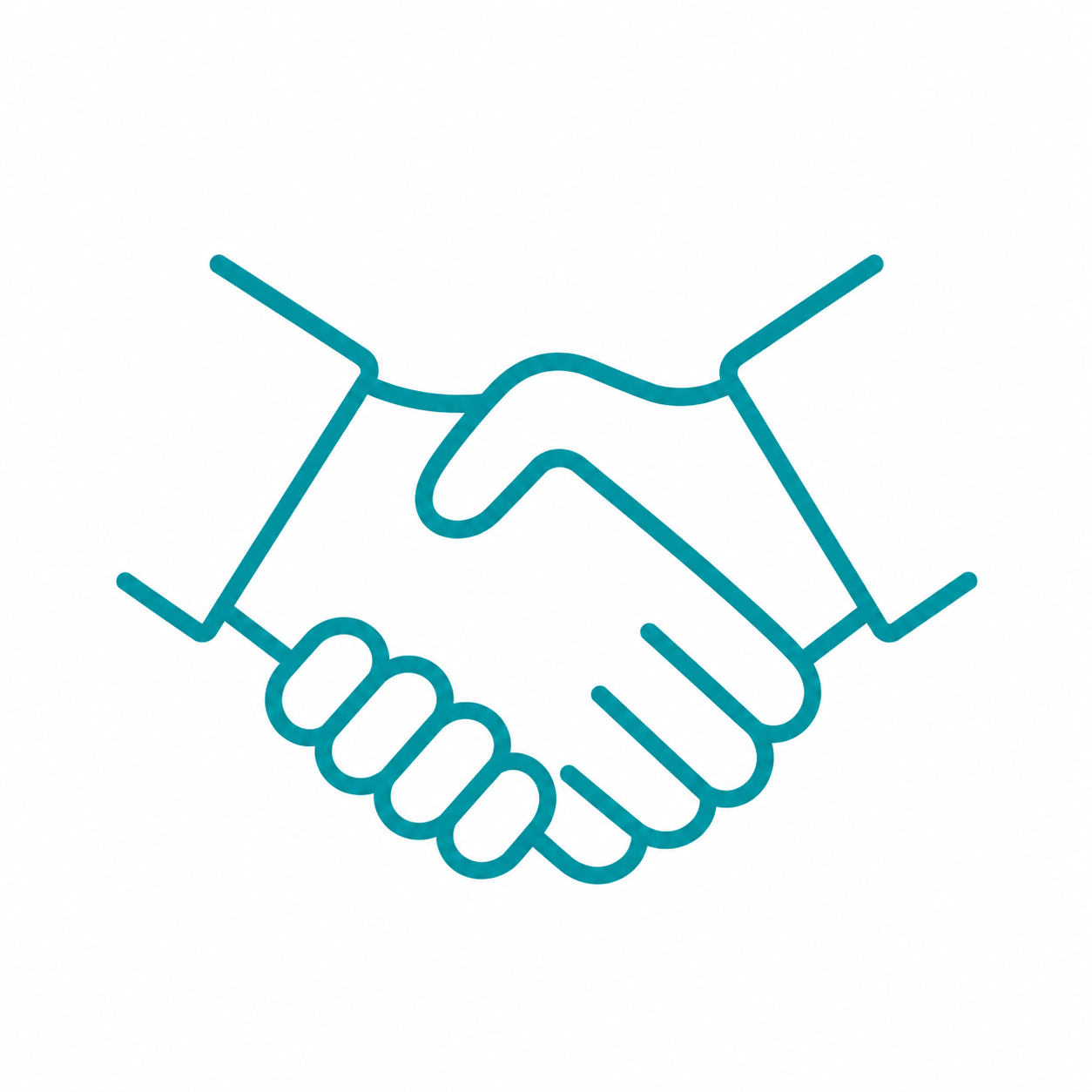Teal line icon of two hands shaking, symbolizing agreement or partnership