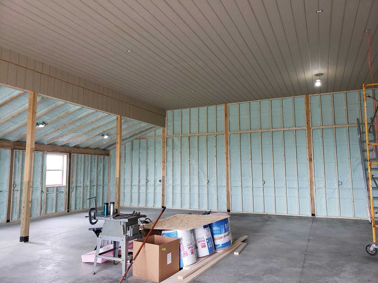 A large room with a lot of insulation on the walls.