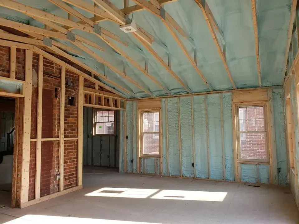 A room with a lot of insulation on the walls and ceiling.