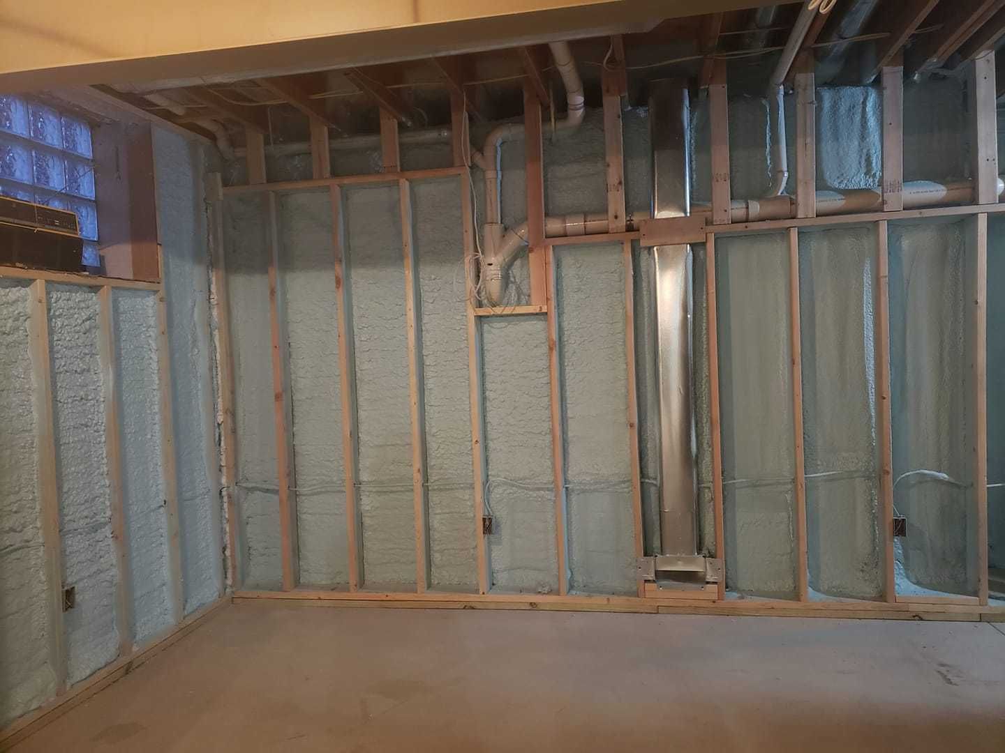 A room with a lot of insulation on the walls and ceiling.