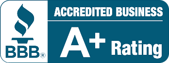 A blue sign that says accredited business a+ rating