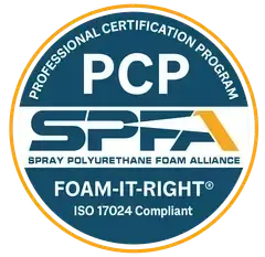 The logo for the pcp spfa spray polyurethane foam alliance is iso 17024 compliant.