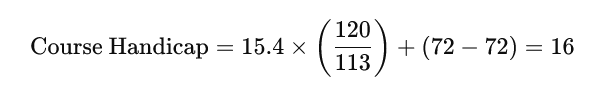 Mathematical formula calculating Course Handicap, resulting in a value of 16.