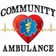 Community ambulance logo with red heart, blue medical symbol, and ECG line