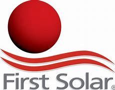 First Solar logo with red sun and red wave lines over gray text