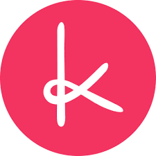 Pink circle with a white stylized “K” logo