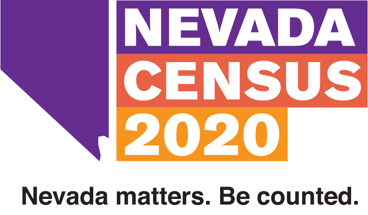Nevada Census 2020 logo in purple, orange, and yellow with tagline “Nevada matters. Be counted.”